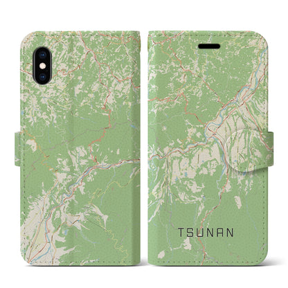 【津南（新潟県）】地図柄iPhoneケース（手帳タイプ）ナチュラル・iPhone XS / X 用