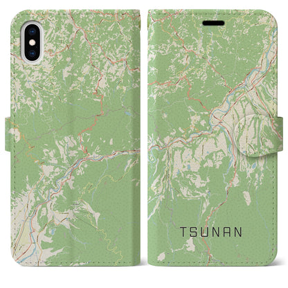 【津南（新潟県）】地図柄iPhoneケース（手帳タイプ）ナチュラル・iPhone XS Max 用
