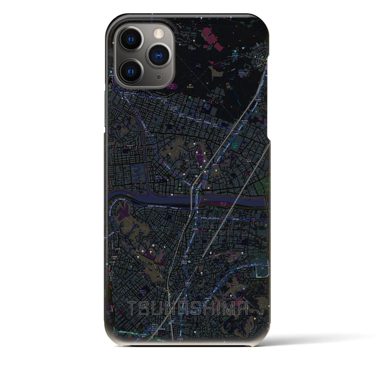 【綱島】地図柄iPhoneケース（バックカバータイプ・ブラック）iPhone 11 Pro Max 用