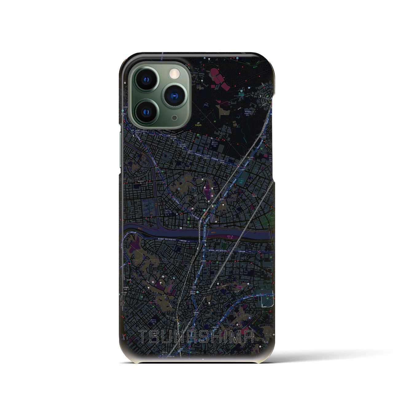 【綱島】地図柄iPhoneケース（バックカバータイプ・ブラック）iPhone 11 Pro 用