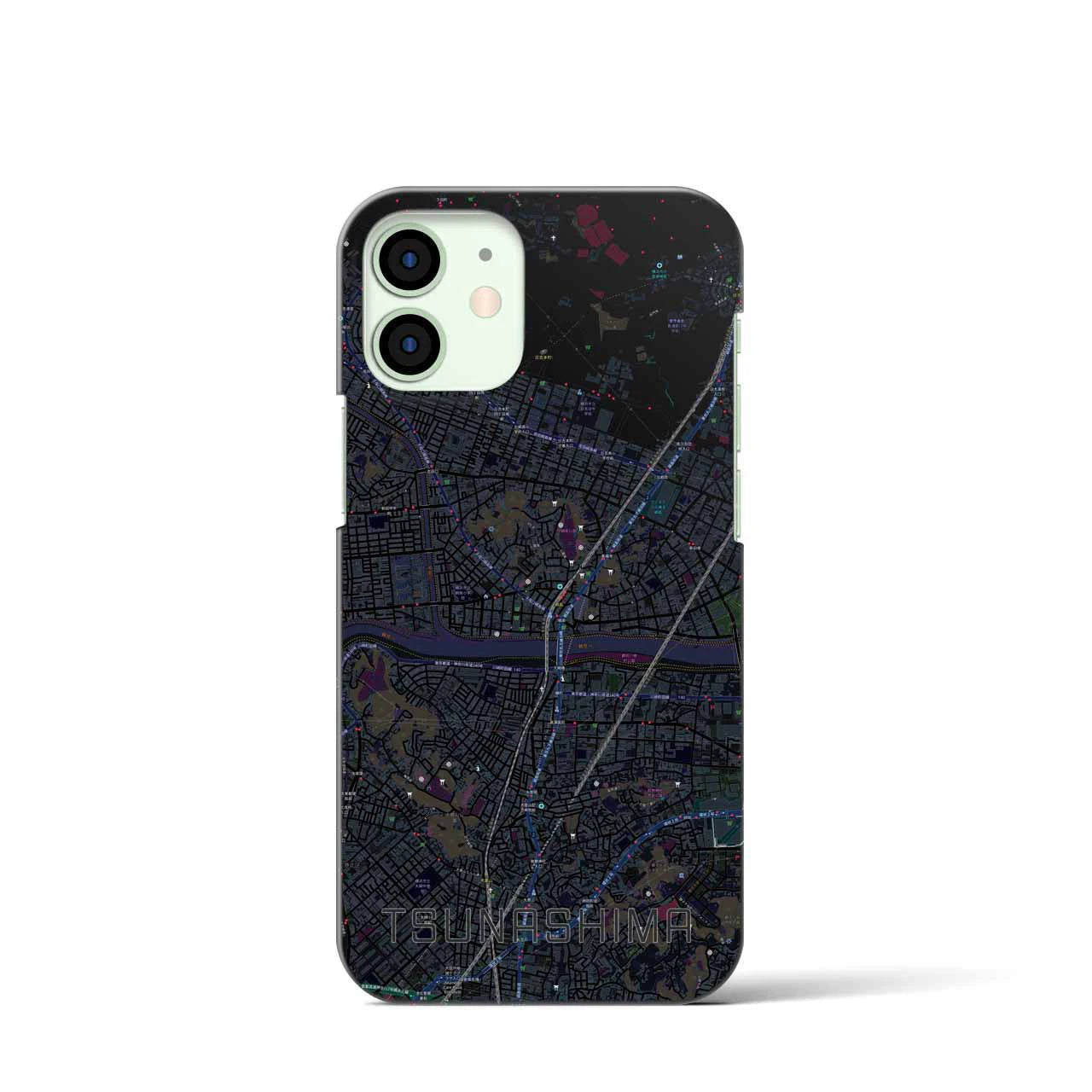 【綱島】地図柄iPhoneケース（バックカバータイプ・ブラック）iPhone 12 mini 用