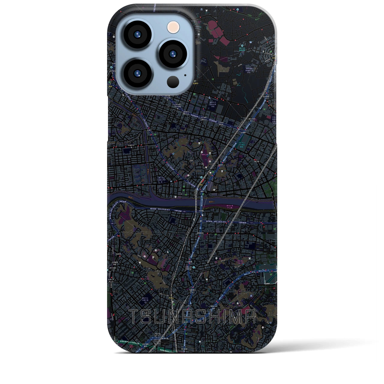 【綱島】地図柄iPhoneケース（バックカバータイプ・ブラック）iPhone 13 Pro Max 用