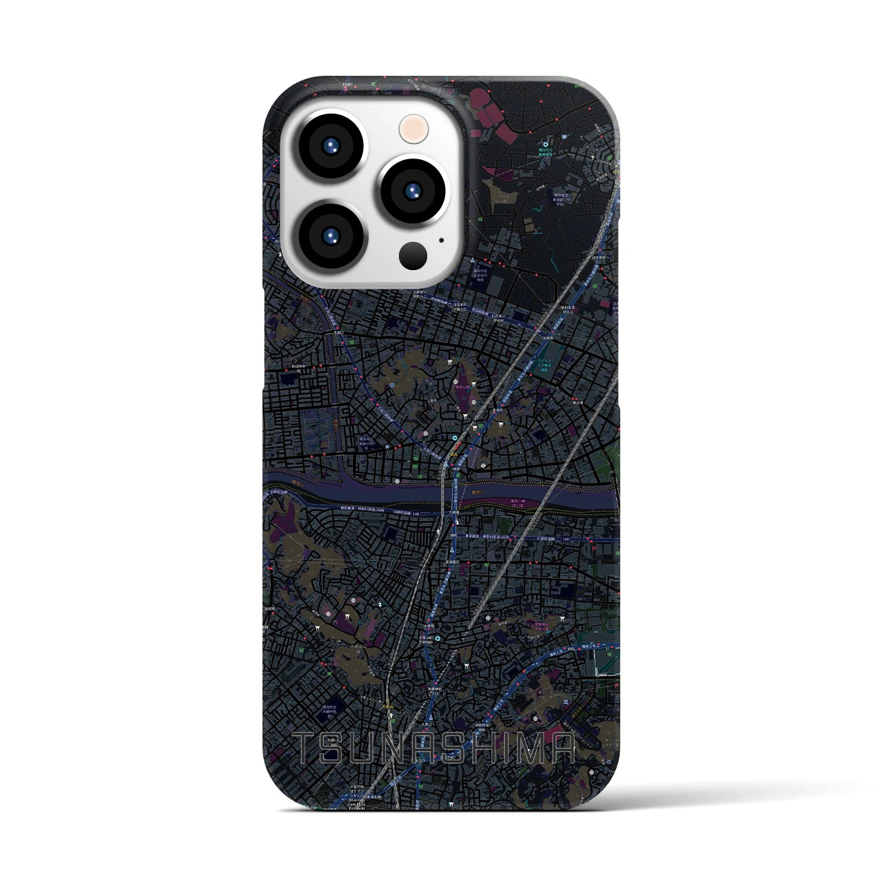 【綱島】地図柄iPhoneケース（バックカバータイプ・ブラック）iPhone 13 Pro 用