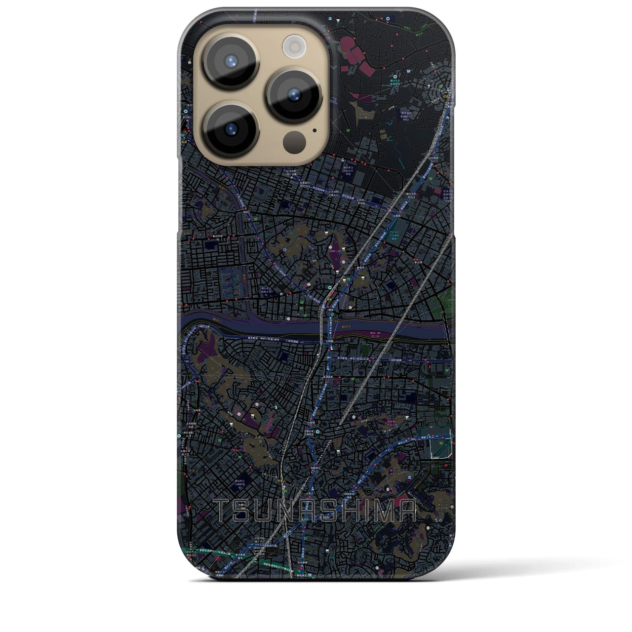 【綱島】地図柄iPhoneケース（バックカバータイプ・ブラック）iPhone 14 Pro Max 用