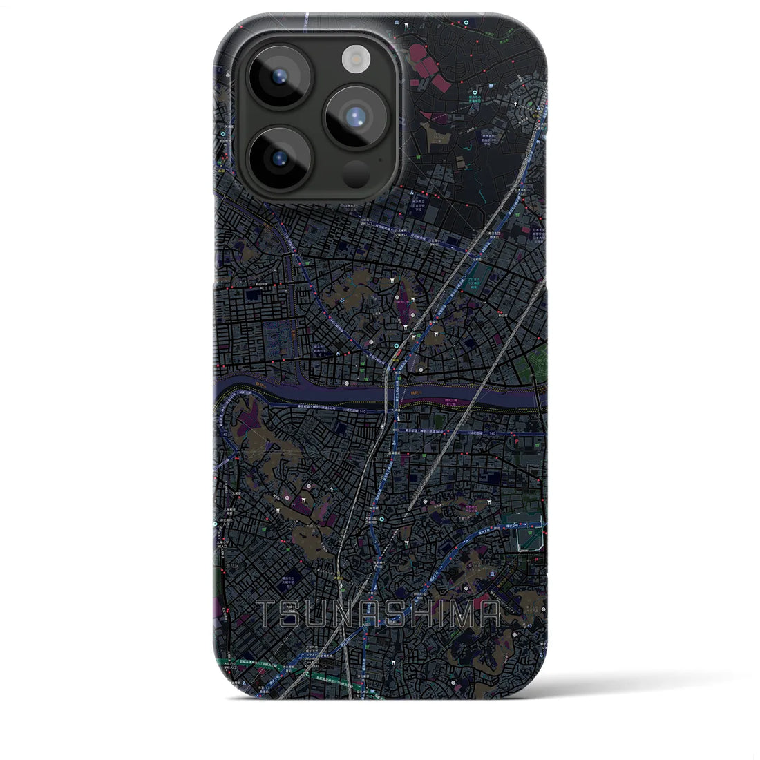 【綱島】地図柄iPhoneケース（バックカバータイプ・ブラック）iPhone 15 Pro Max 用