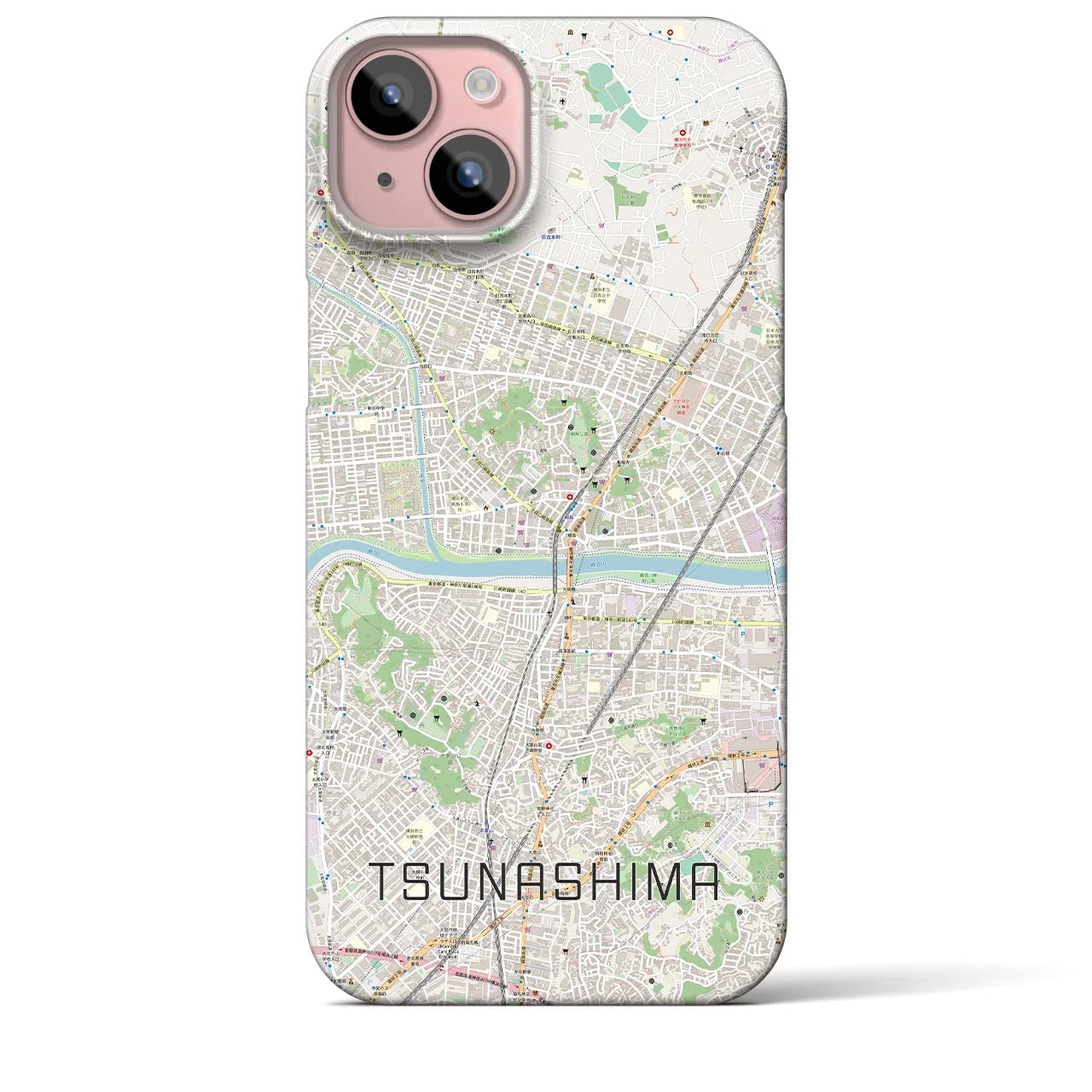 【綱島】地図柄iPhoneケース（バックカバータイプ・ナチュラル）iPhone 15 Plus 用