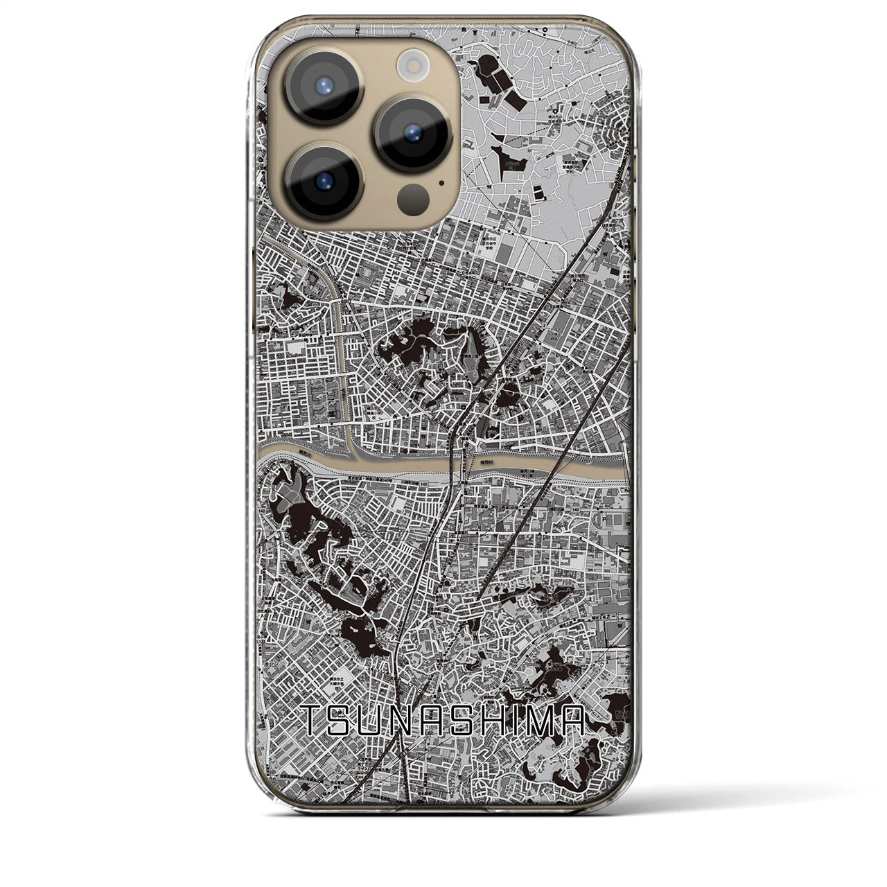 【綱島】地図柄iPhoneケース（クリアタイプ・モノトーン）iPhone 14 Pro Max 用