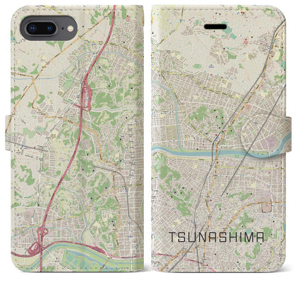 【綱島（神奈川県）】地図柄iPhoneケース（手帳タイプ）ナチュラル・iPhone 8Plus /7Plus / 6sPlus / 6Plus 用