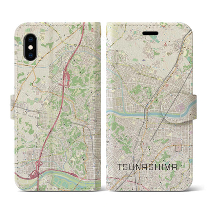 【綱島（神奈川県）】地図柄iPhoneケース（手帳タイプ）ナチュラル・iPhone XS / X 用