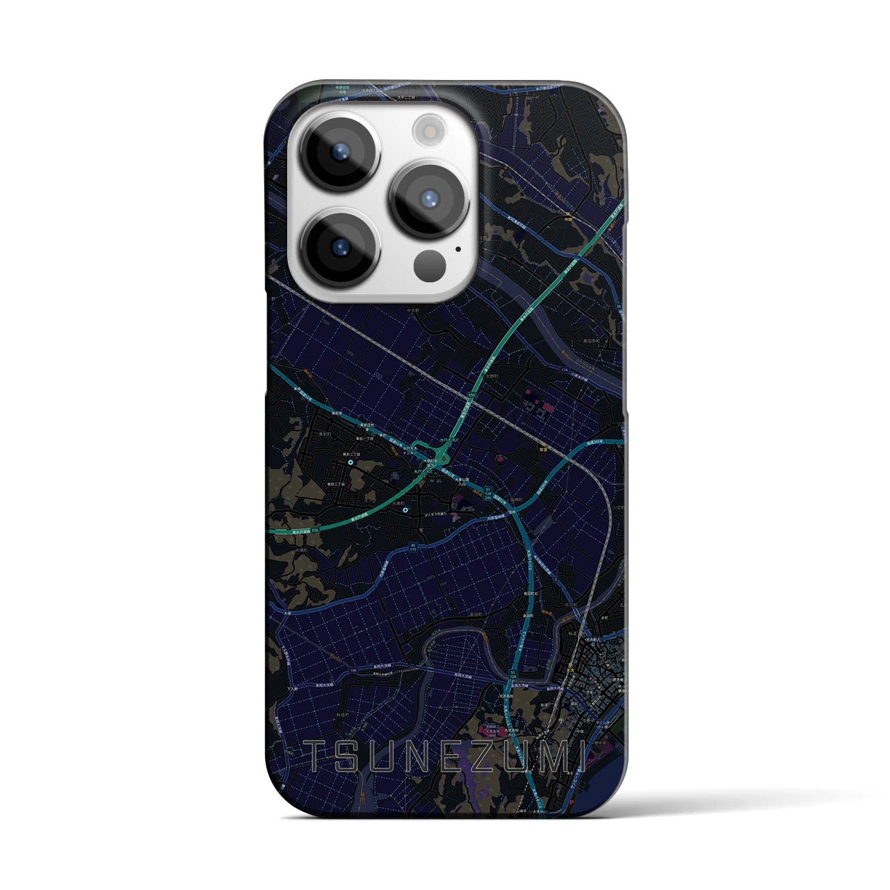 【常澄】地図柄iPhoneケース（バックカバータイプ・ブラック）iPhone 14 Pro 用