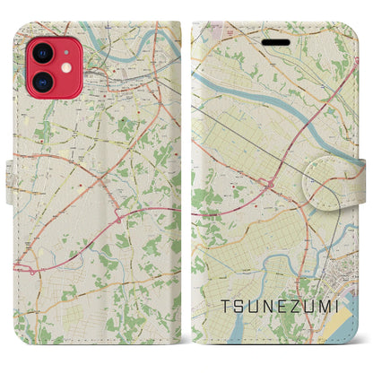 【常澄（茨城県）】地図柄iPhoneケース（手帳タイプ）ナチュラル・iPhone 11 用