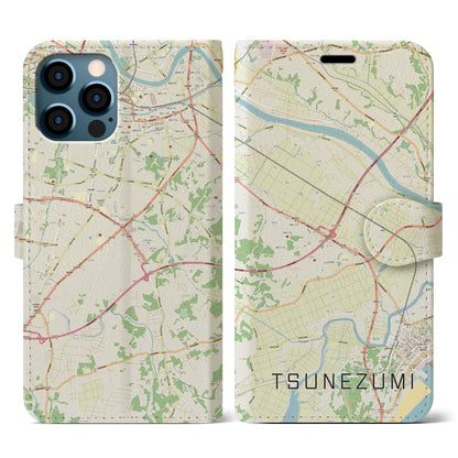 【常澄（茨城県）】地図柄iPhoneケース（手帳タイプ）ナチュラル・iPhone 12 / 12 Pro 用