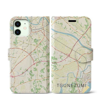 【常澄（茨城県）】地図柄iPhoneケース（手帳タイプ）ナチュラル・iPhone 12 mini 用