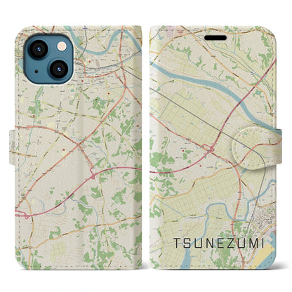 【常澄（茨城県）】地図柄iPhoneケース（手帳タイプ）ナチュラル・iPhone 13 用