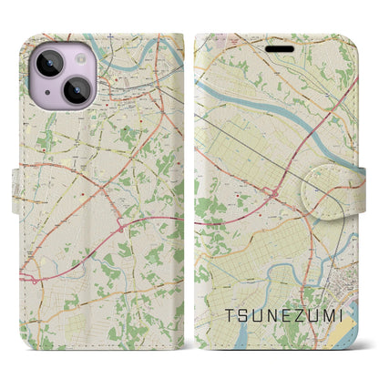 【常澄（茨城県）】地図柄iPhoneケース（手帳タイプ）ナチュラル・iPhone 14 用