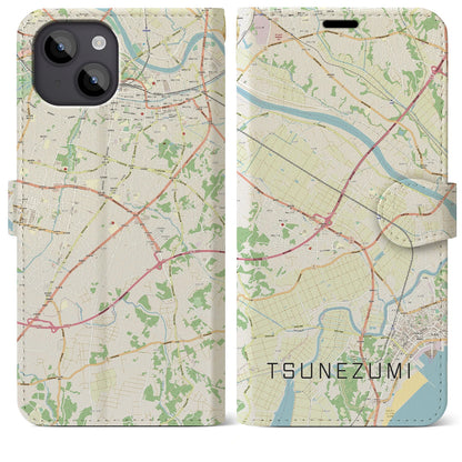 【常澄（茨城県）】地図柄iPhoneケース（手帳タイプ）ナチュラル・iPhone 14 Plus 用