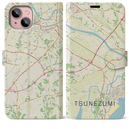 【常澄（茨城県）】地図柄iPhoneケース（手帳タイプ）ナチュラル・iPhone 15 Plus 用