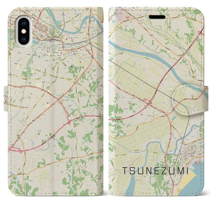 【常澄（茨城県）】地図柄iPhoneケース（手帳タイプ）ナチュラル・iPhone XS Max 用