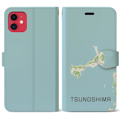 【角島（山口県）】地図柄iPhoneケース（手帳タイプ）ナチュラル・iPhone 11 用