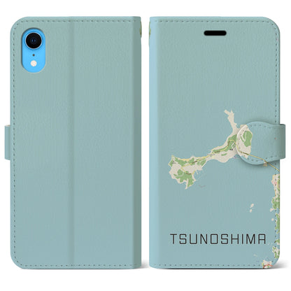 【角島（山口県）】地図柄iPhoneケース（手帳タイプ）ナチュラル・iPhone XR 用