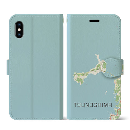 【角島（山口県）】地図柄iPhoneケース（手帳タイプ）ナチュラル・iPhone XS / X 用