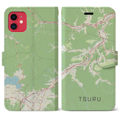 【都留（山梨県）】地図柄iPhoneケース（手帳タイプ）ナチュラル・iPhone 11 用