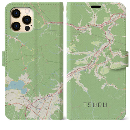 【都留（山梨県）】地図柄iPhoneケース（手帳タイプ）ナチュラル・iPhone 12 Pro Max 用