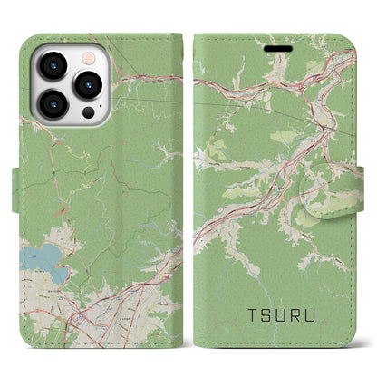 【都留（山梨県）】地図柄iPhoneケース（手帳タイプ）ナチュラル・iPhone 13 Pro 用