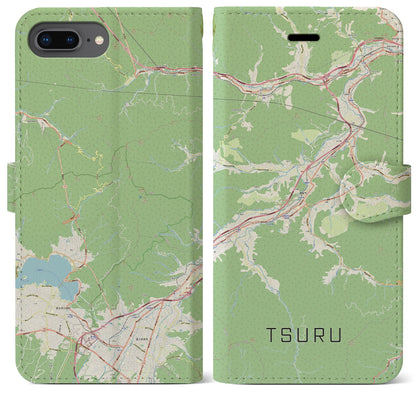【都留（山梨県）】地図柄iPhoneケース（手帳タイプ）ナチュラル・iPhone 8Plus /7Plus / 6sPlus / 6Plus 用