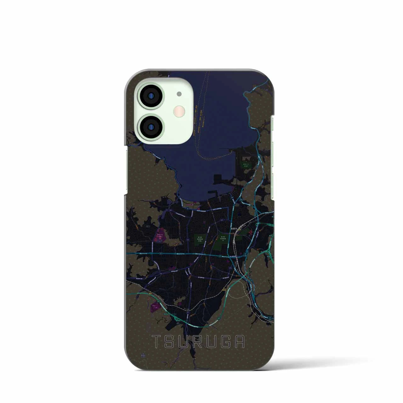 【敦賀】地図柄iPhoneケース（バックカバータイプ・ブラック）iPhone 12 mini 用