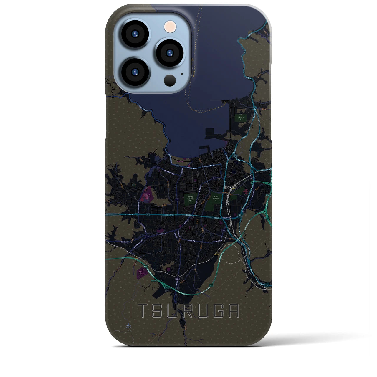 【敦賀】地図柄iPhoneケース（バックカバータイプ・ブラック）iPhone 13 Pro Max 用