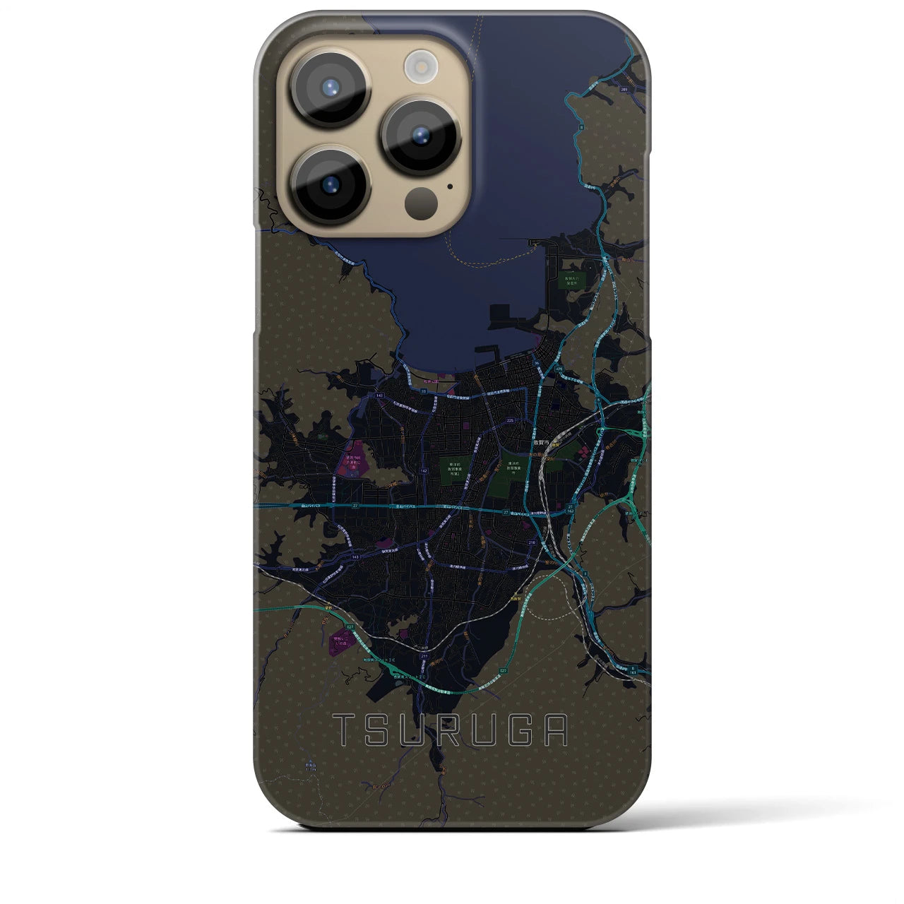 【敦賀】地図柄iPhoneケース（バックカバータイプ・ブラック）iPhone 14 Pro Max 用