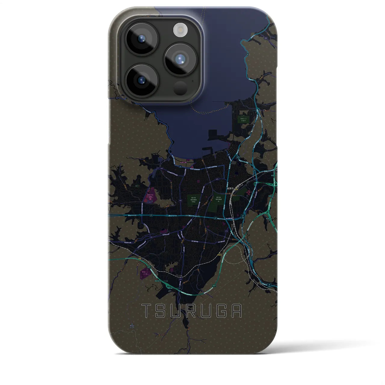 【敦賀】地図柄iPhoneケース（バックカバータイプ・ブラック）iPhone 15 Pro Max 用