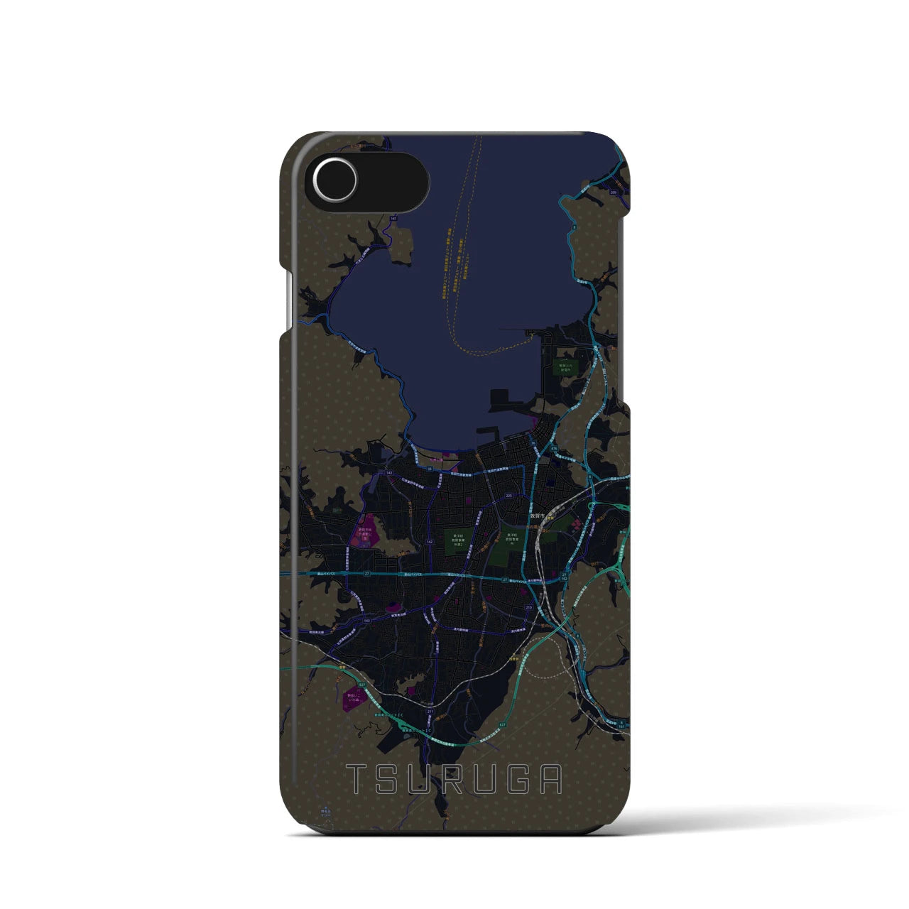 【敦賀】地図柄iPhoneケース（バックカバータイプ・ブラック）iPhone SE（第3 / 第2世代） / 8 / 7 / 6s / 6 用