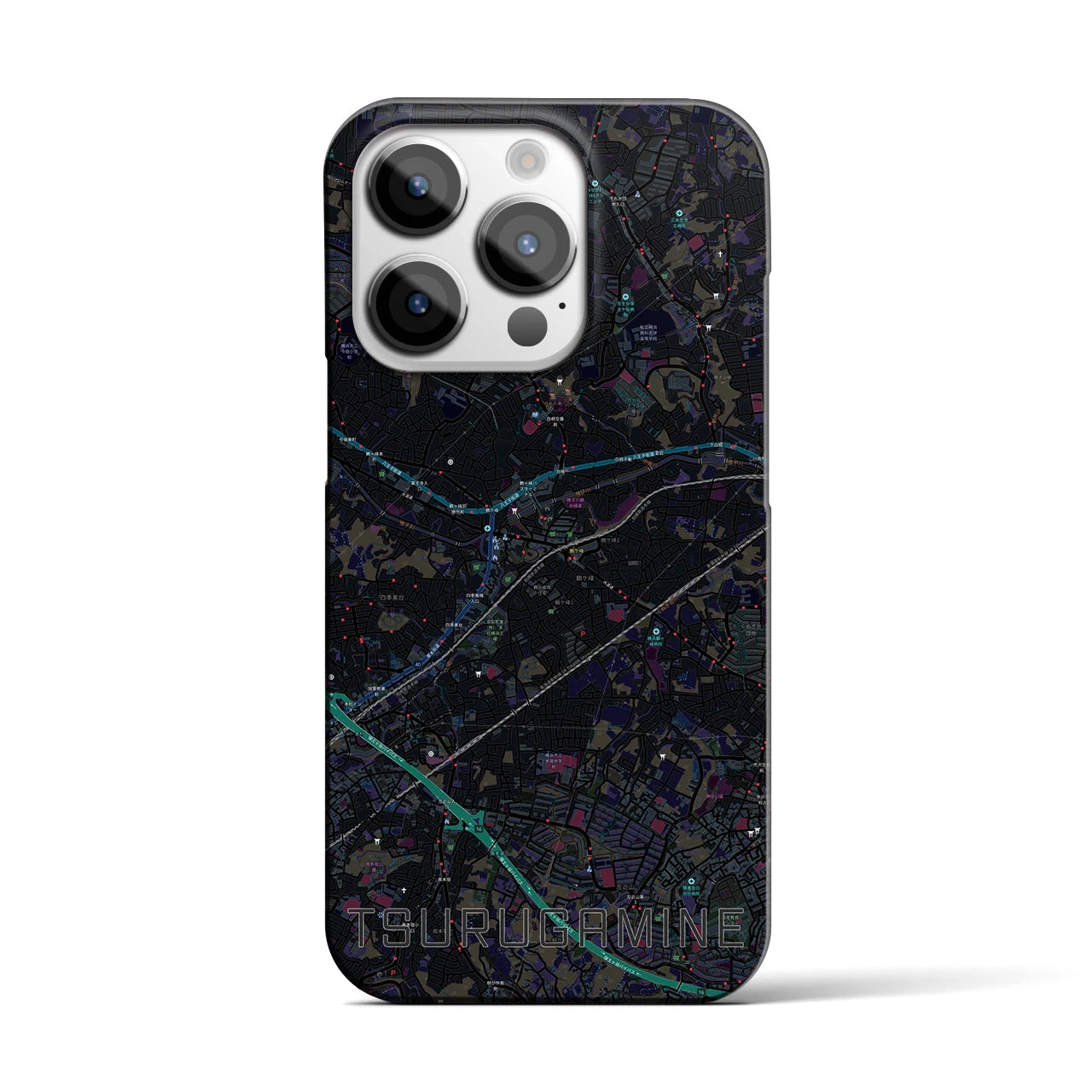 【鶴ヶ峰】地図柄iPhoneケース（バックカバータイプ・ブラック）iPhone 14 Pro 用