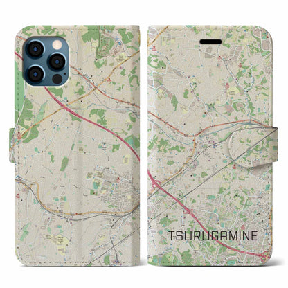 【鶴ヶ峰（神奈川県）】地図柄iPhoneケース（手帳タイプ）ナチュラル・iPhone 12 / 12 Pro 用