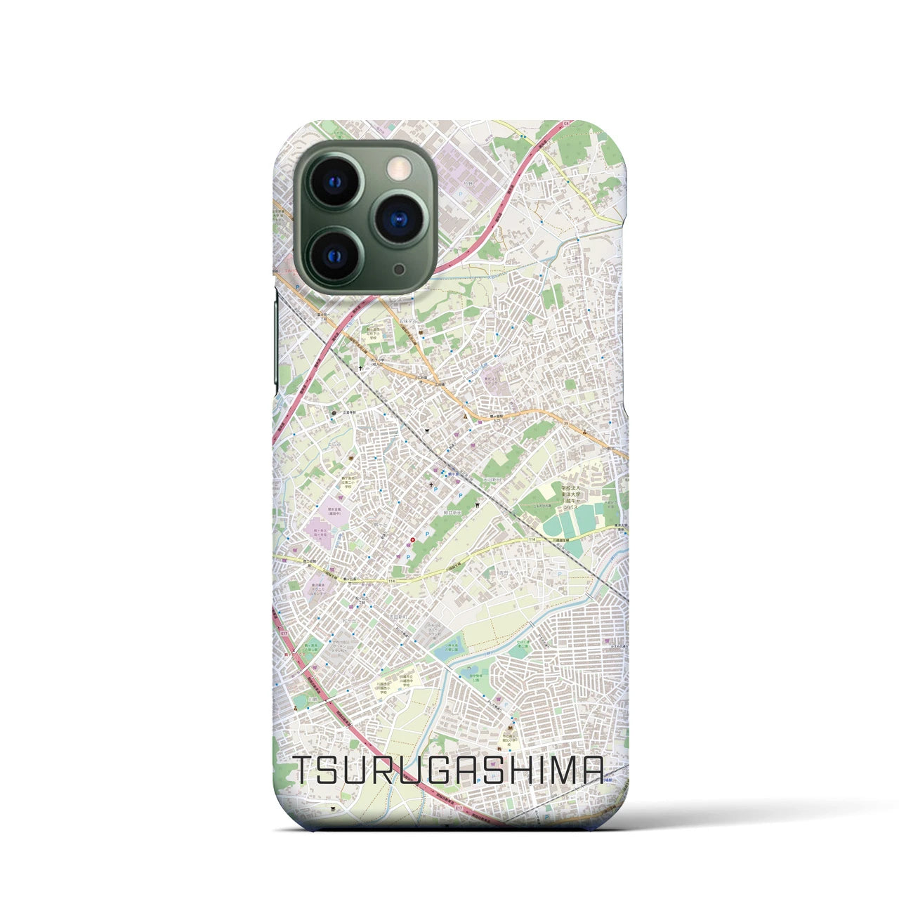 【鶴ヶ島】地図柄iPhoneケース（バックカバータイプ・ナチュラル）iPhone 11 Pro 用