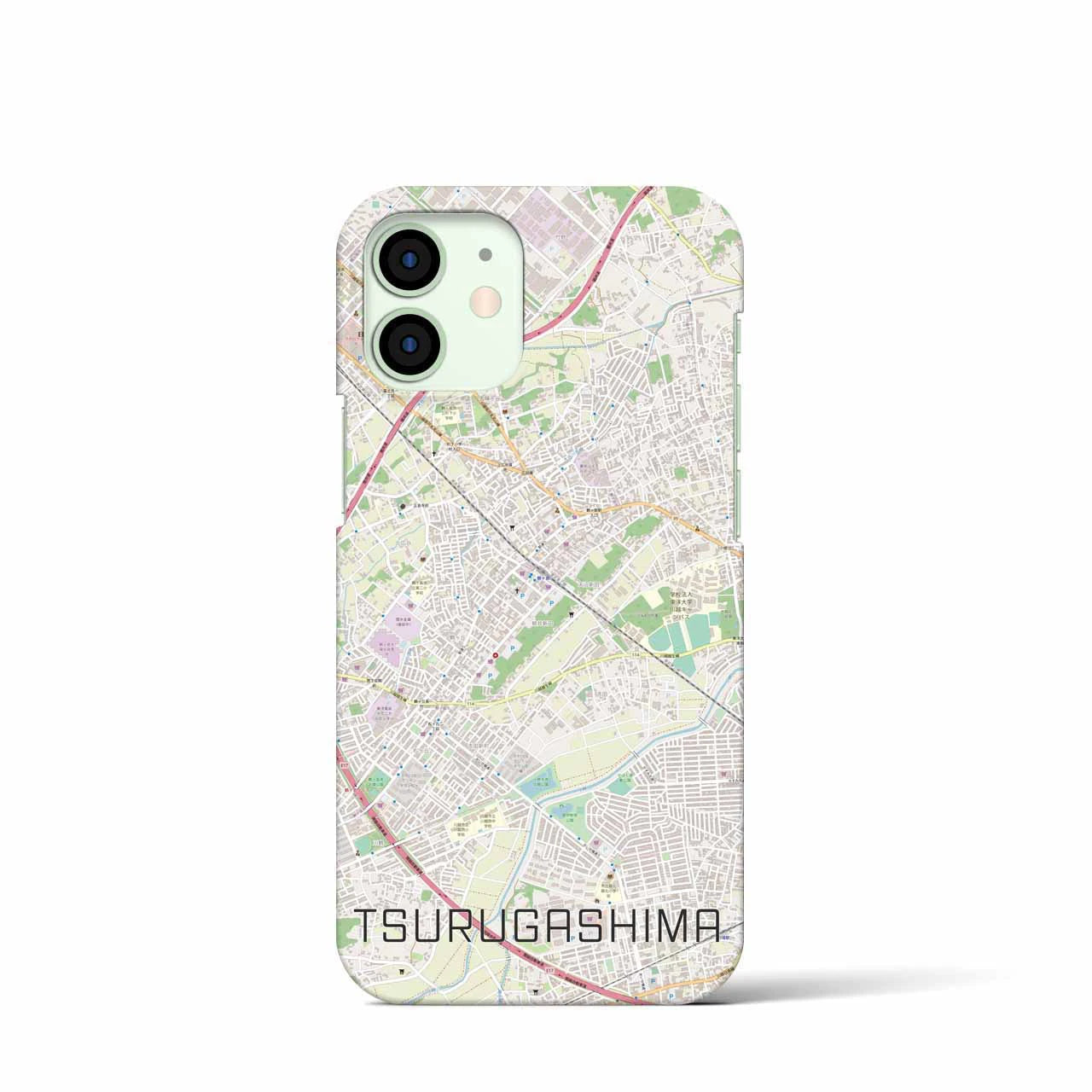 【鶴ヶ島】地図柄iPhoneケース（バックカバータイプ・ナチュラル）iPhone 12 mini 用