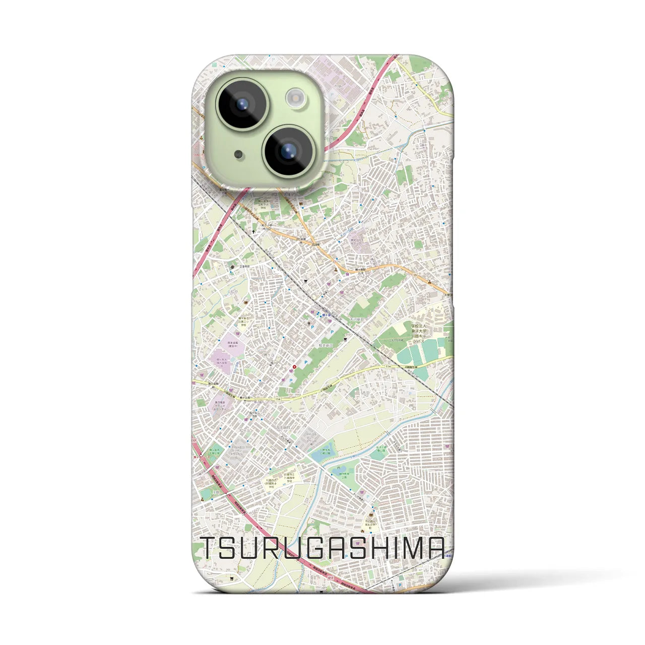 【鶴ヶ島】地図柄iPhoneケース（バックカバータイプ・ナチュラル）iPhone 15 用