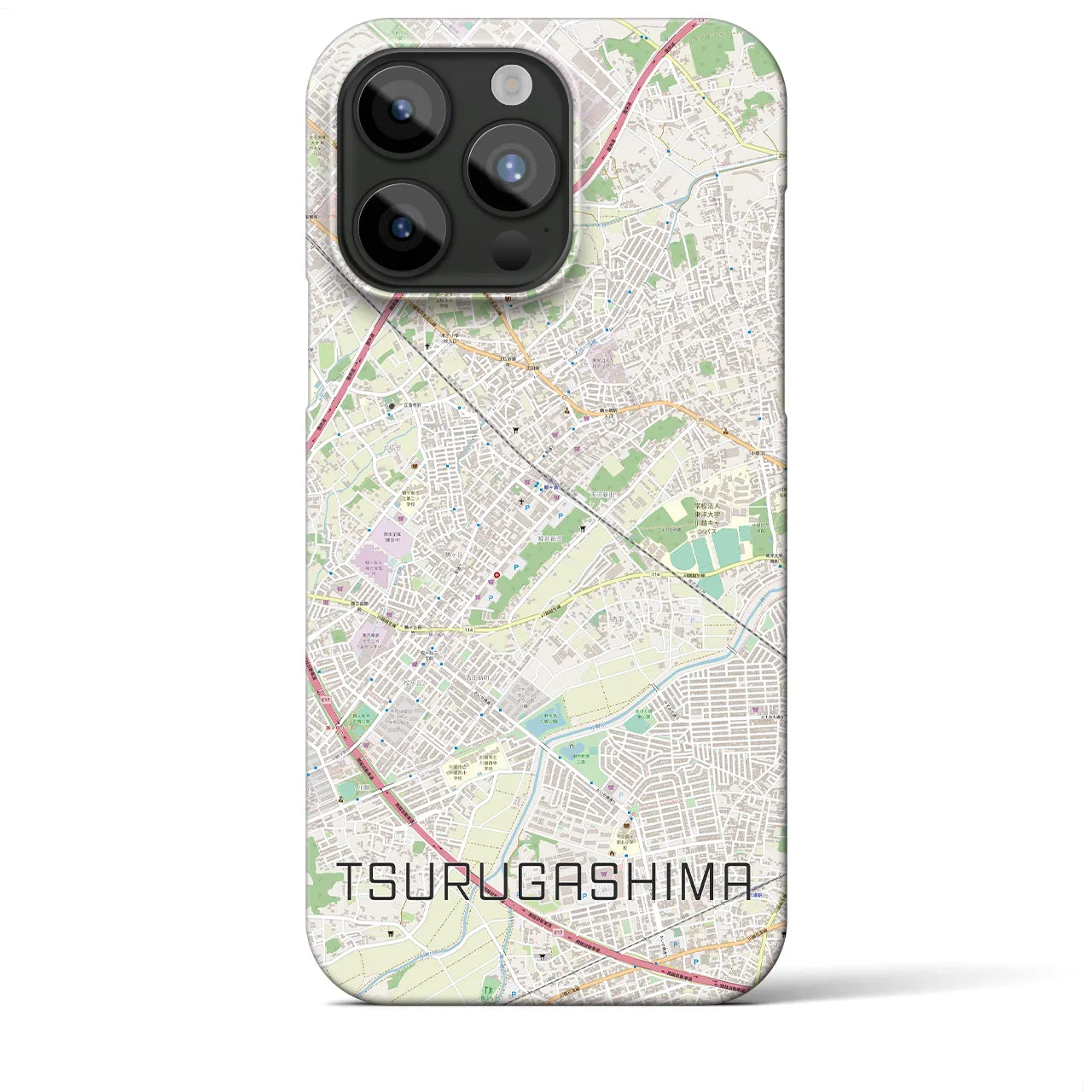 【鶴ヶ島】地図柄iPhoneケース（バックカバータイプ・ナチュラル）iPhone 15 Pro Max 用