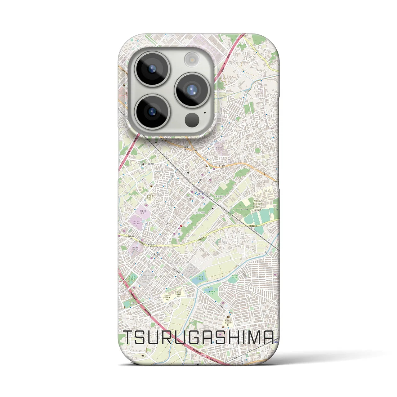 【鶴ヶ島】地図柄iPhoneケース（バックカバータイプ・ナチュラル）iPhone 15 Pro 用