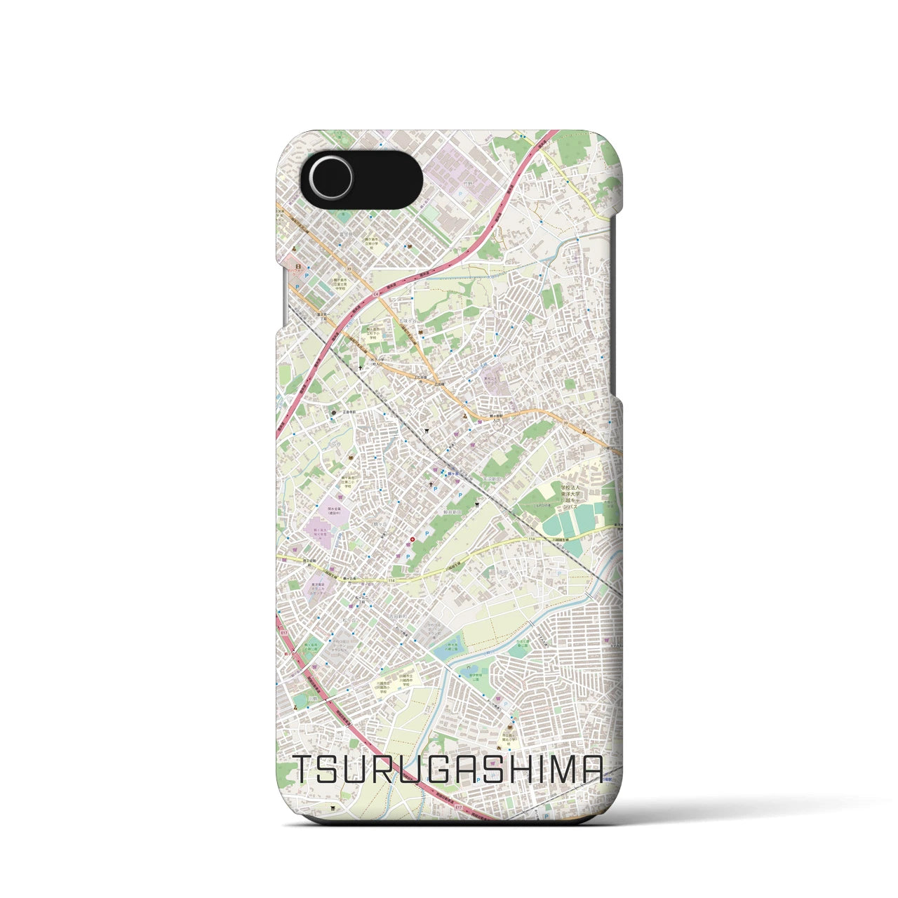 【鶴ヶ島】地図柄iPhoneケース（バックカバータイプ・ナチュラル）iPhone SE（第3 / 第2世代） / 8 / 7 / 6s / 6 用