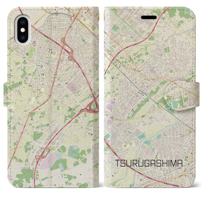 【鶴ヶ島（埼玉県）】地図柄iPhoneケース（手帳タイプ）ナチュラル・iPhone XS Max 用