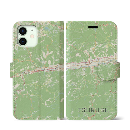 【つるぎ（徳島県）】地図柄iPhoneケース（手帳タイプ）ナチュラル・iPhone 12 mini 用