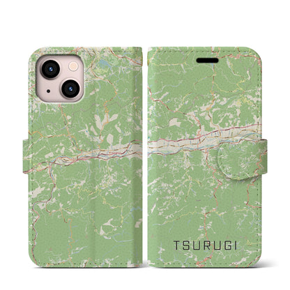【つるぎ（徳島県）】地図柄iPhoneケース（手帳タイプ）ナチュラル・iPhone 13 mini 用