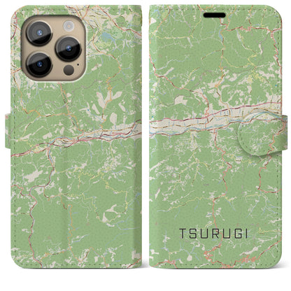【つるぎ（徳島県）】地図柄iPhoneケース（手帳タイプ）ナチュラル・iPhone 14 Pro Max 用