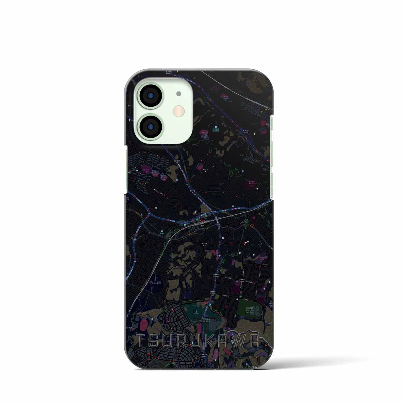 【鶴川】地図柄iPhoneケース（バックカバータイプ・ブラック）iPhone 12 mini 用