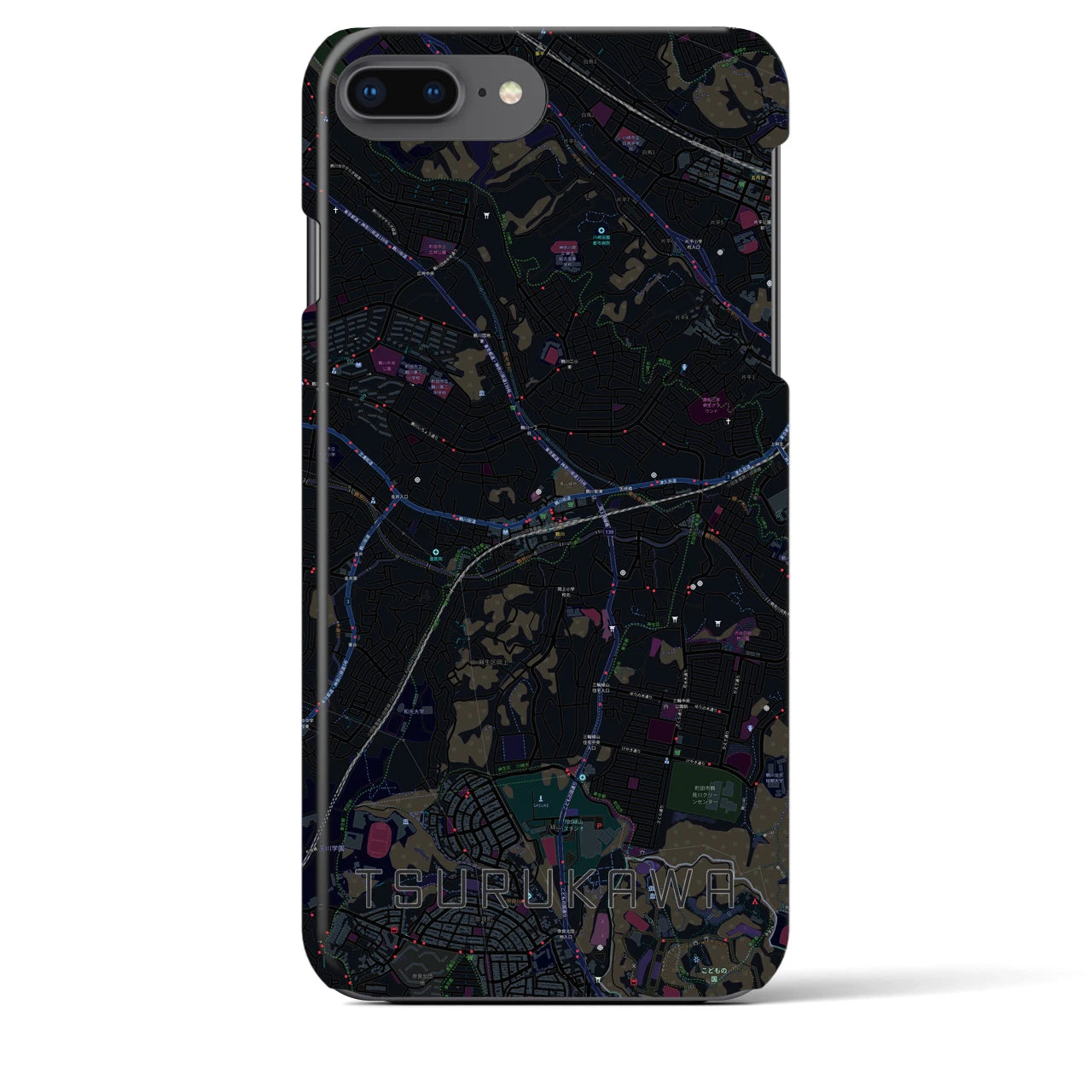 【鶴川】地図柄iPhoneケース（バックカバータイプ・ブラック）iPhone 8Plus /7Plus / 6sPlus / 6Plus 用