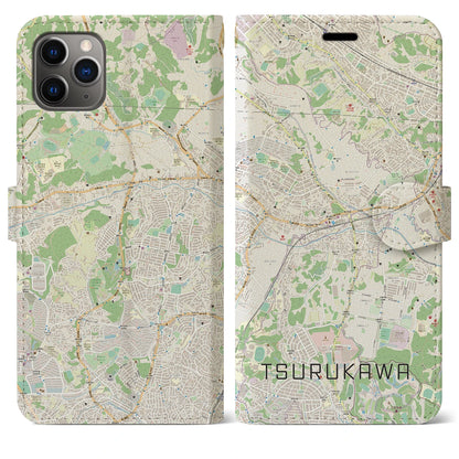 【鶴川（東京都）】地図柄iPhoneケース（手帳タイプ）ナチュラル・iPhone 11 Pro Max 用