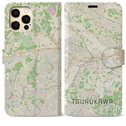 【鶴川（東京都）】地図柄iPhoneケース（手帳タイプ）ナチュラル・iPhone 12 Pro Max 用